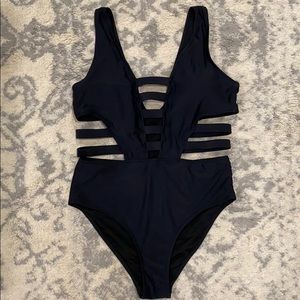 Black Strappy One Piece Swimsuit